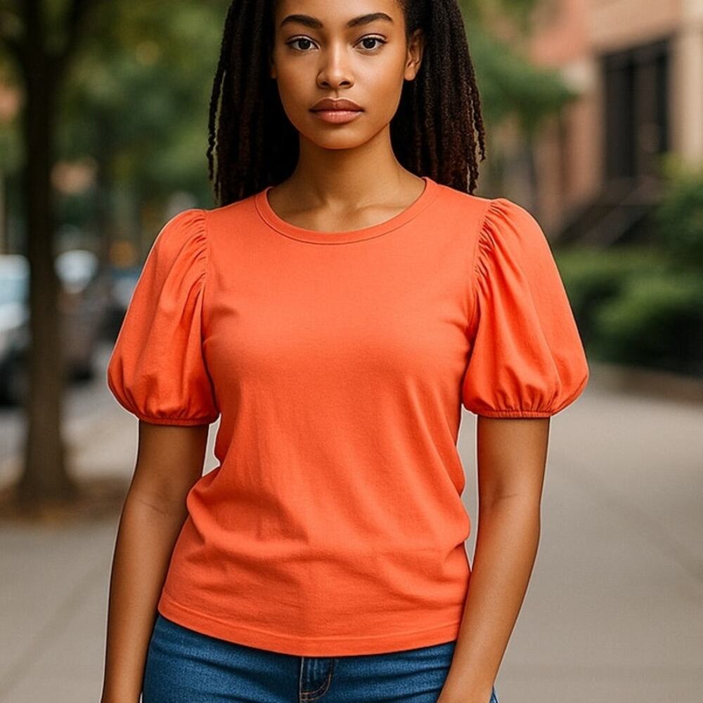 JACK + AVERY Coral Orange Short Sleeve Top Ties In Back ~ Women's Size SMALL